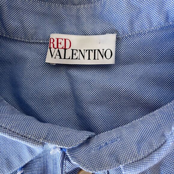 RED VALENTINO Ruffle Trim Cotton Button Down Shirt in Blue Size S/4 - Picture 9 of 14